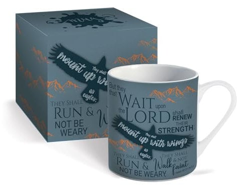 Christian Mug with Gift Box, Eagles Wings, with Bible Verse Isaiah 40:31. Bible Verse Mug Makes Perfect Christian Gifts for Men, by Just Cards Direct