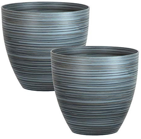 simpa Serenity Rings Plastic Planter - Grey, Set of 2 Pots - 21cm (H) x 23cm (Dia) - Suitable for Indoor or Outdoor Use.