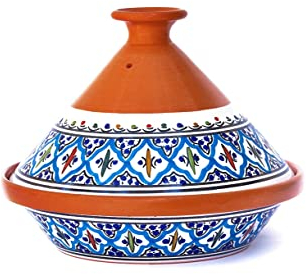 Kamsah Hand Made and Hand Painted Tagine Pot | Moroccan Ceramic Pots For Cooking and Stew Casserole Slow Cooker (Medium, Supreme Turquoise)