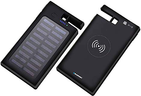 BLAUPUNKT - MP7090-133 – Backup-Batterie mit Induktion und Saugnapf für Telefon – mit Solarpanel – 8000 mAh – Schwarz