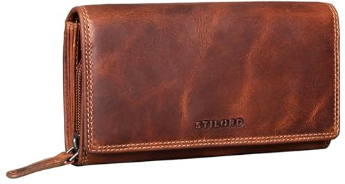STILORD Ellen Billetera de Cuero Damas Protección de RFID y NFC en una Elegante Caja de Regalo Billetera Grande Cartera de Cuero Real Color:Salerno - marrón