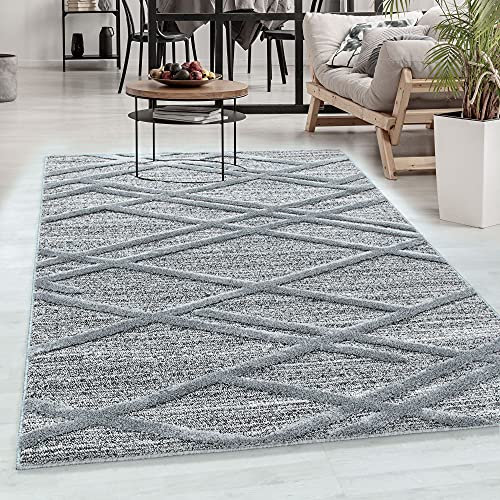 Carpetsale24 Teppich Wohnzimmer Hoch-Tief Effekt 3D Geometrisch Design Grau 240 x 340 cm - Hochflor Teppich Boho Design Teppich Pflegeleicht und Weich - Elegante Teppiche für Küche Esszimmer