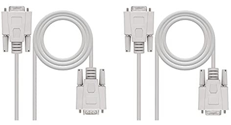 Nano Cable 10.14.0203 - Câble serie RS232, DB9, mâle-femelle, Beige, 3mts & 10.14.0602 - Câble serie RS232 null modem, DB9, femelle-femelle,1.8mts