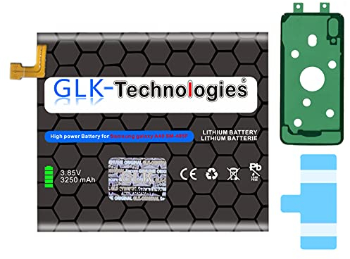 High Power Ersatzakku kompatibel mit Samsung Galaxy A40 (A405F) | Original GLK-Technologies Battery | EB-BA405ABE accu | 3250mAh Akku | inkl. 2X Klebebandsätze