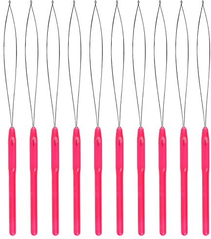 SAVITA 10pcs Hair Extension Loop Needle Threader Pulling Hook Bead Device Micro Links Hair Extensions Kit for Hair Styling Tools Accessory (Magenta)