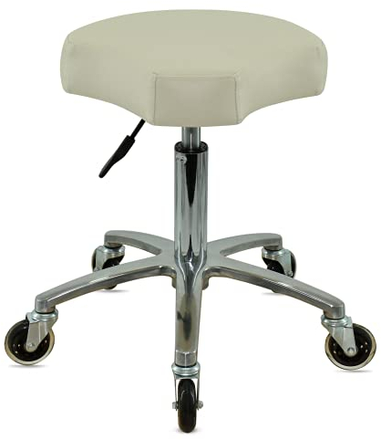 VAKON SALON - Ergonomischer Sitzhocker weiß höhenverstellbar von 50 bis 65 cm Rollhocker - Drehhocker Arbeitshocker Praxishocke