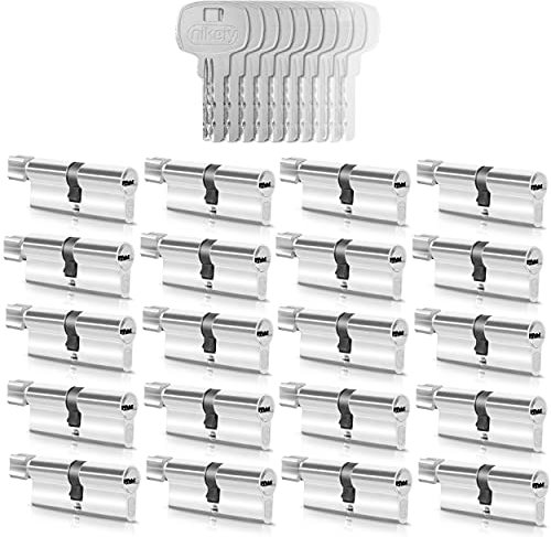 GERCAR Lot de 20 cylindres à bouton, à fermeture identique, cylindres de serrure, 35/35 mm, avec 100 clés, pour serrure de porte, avec fonction d’urgence et de danger, longueur : 70 mm, A : 35, B : 35
