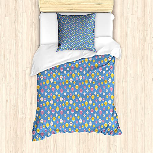 ABAKUHAUS Orient Bettbezug Set für Einzelbetten, Folk Eastern Lämmer Muster, Milbensicher Allergiker geeignet mit Kissenbezug, 135 cm x 200 cm - 80 x 80 cm, Pastellrosa-Senf