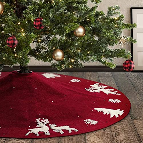 LATERN Jupe De Sapin De Noël Tricotée en 3D, 122CM Grande Jupe 100% Laine Tricotée Main, Couvercle De Base en Élan, Arbre Flocon De Neige 3D pour Décoration De Fête Maison