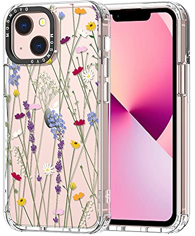 MOSNOVO Case for iPhone 13 Mini, [Buffertech 6.6ft Military-Grade Drop Protection] [Anti Peel Off Tech] Clear TPU Bumper Phone Case Cover Design - Floral Garden