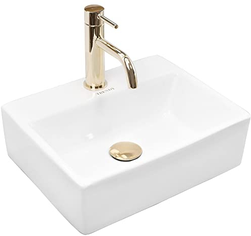 VBChome Lavabo 39 x 30 cm - En céramique - Blanc - Rectangulaire - Avec trou pour robinetterie - Petit lavabo à poser - WC d'invités