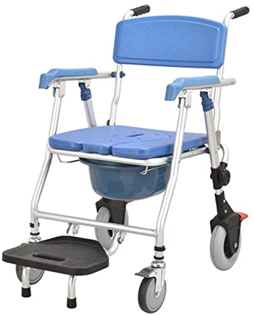 LXBH Faltbar Toilettenstühle, Commode Toilettenstuhl Duschstuhl Fahrbar Mit Eimer Mit Gepolsterter Sitz/Rückenlehne Für Ältere Senioren Verletzte Und Behinderte Belastbarkeit Bis 150 Kg Hard seat