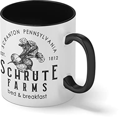 Schrute Farms Jumper Sweatshirt Funny The US Office Dwight Beets Michael Scott Weiße Kaffeetasse Mug mit schwarzen Felgen & Griff