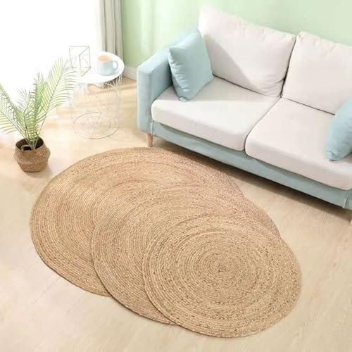 FEIZHU Tapis rond en rotin tissé à la main en paille de jute pour hôtel, jardin, salon