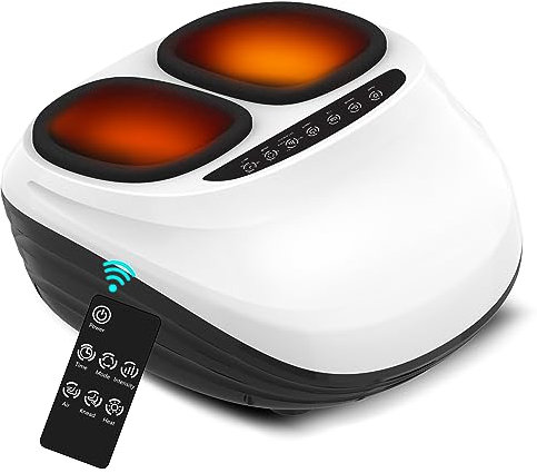 Fußmassagegeräte, iKristin Fußmassagegerät mit Wärme, Füße Massagegerät mit Tiefenkneten und Luftkompressionsmassage, Fernbedienung (Weiß)