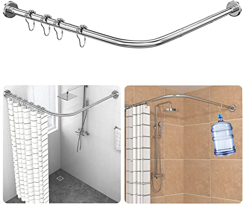 Tringle à Rideau de Douche Réglable en Forme de L en Métal Inoxydable Extensible, Avec 24 Anneaux, Pour Salle de Bain, Magasin de Vêtements, Espace Privé (90-120 × 90-120 cm, Installation percée)