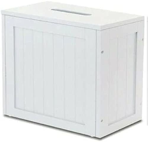 Wooden Slimline Shaker Bathroom Storage Unit Toilet Roll Paper MDF Cabinet Compact Box Multi-Purpose Cleaning Bathroom Tidy Box Hamper Home Office, 40H x 49.5W x 16D cm (WHITE)