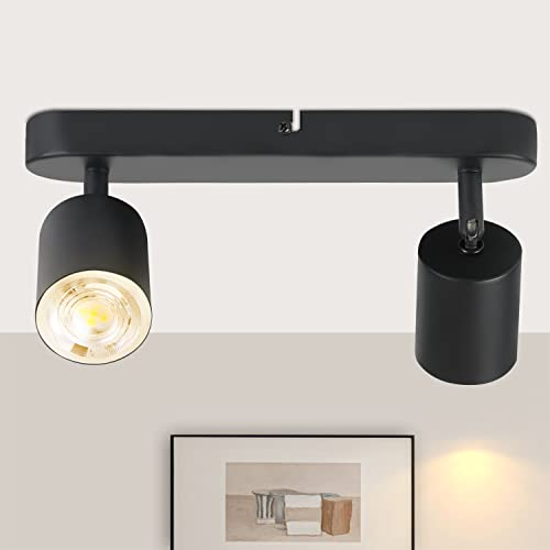 ZMH Deckenstrahler 2 Flammig Schwarz Deckenleuchte: Deckenlampe Küche aus Metall Deckenspots Flur Schwenkbar GU10 Strahler Küchenlampe Spots Flurlampe für Wohnzimmer Schlafzimmer (ohne Leuchtmittel)