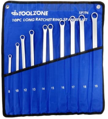 Toolzone 10 pc Long Ratchet Spanner Set in Pouch