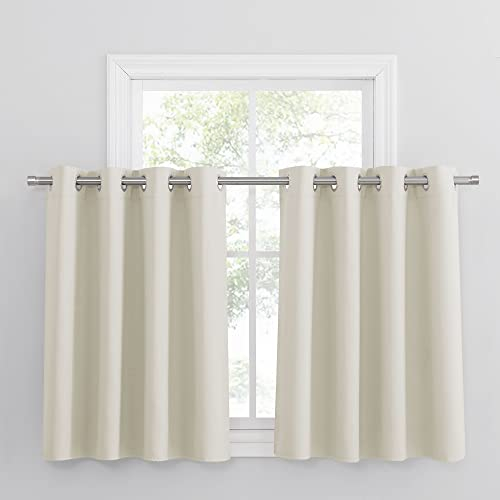 PONY DANCE Scheibengardinen Wohnzimmer Gardinen Kurz Ösenvorhang 2er Set Verdunkelungsvorhang Beige Gardine Küche Blickdichte Vorhänge, H 90 x B 132 cm, Hellbeige