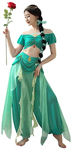 ROYAL SMEELA Disfraz de Princesa Jazmín para Mujer Vestido de Jazmin para Fiesta Cosplay Halloween Carnaval Cumpleaños Top y Pantalone Disfraz Princesa Vestido Aladdin Princesa Jasmine Adulto