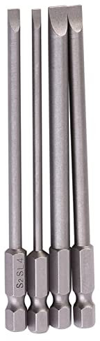 Long Screwdriver Bits Screwdriver Set 4 Piece 100mm S2 Alloy Steel 1/4 Hex Shank 3-6mm Magnetic Slotted Screwdriver Bits 11x5x1