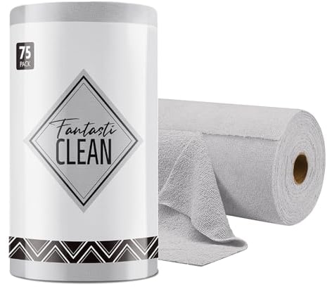 Fantasticlean Rollo de Paño de Microfibra - 75 Unidades, Paños de Limpieza Rasgables, Trapos Reutilizables y Sin Pelusas, para el Coche, la Cocina y el Hogar 30 x 30 cm - Gris