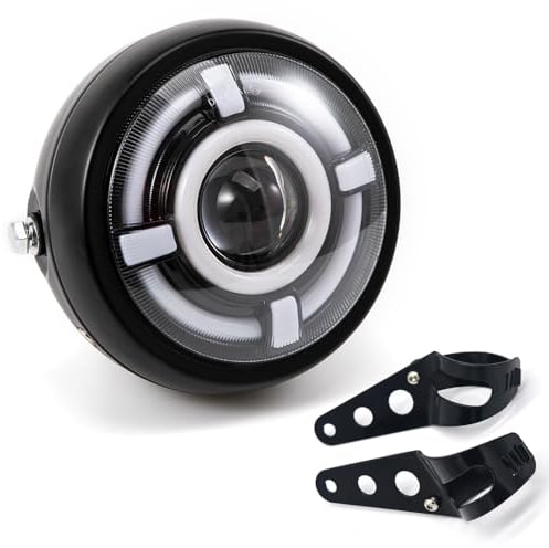Motorrad LED Frontscheinwerfer, 6,5 Zoll Universal Scheinwerfer Distanz Licht mit Halterung zur Überholung des Motorrad Cafe-Racer (Licht D)