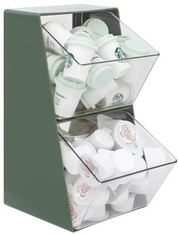 Bokelai Multipurpose Storage Organiser with 2 Open Drawers Coffee Pod Holder Storage Box for Tea Bags Capsules Creamer K Cup Suitable for various countertops Vintage Green