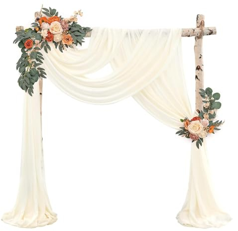 GVPOELR Hochzeit Vorhang Hochzeitsbogen, Elfenbeinweiß Hochzeitsbogen Vorhang,Chiffon Stoff Querbehang Deko Gardinen Vorhang, Hochzeitsbogen Gardinen Dekoration,für Party Hochzeit Torbogen