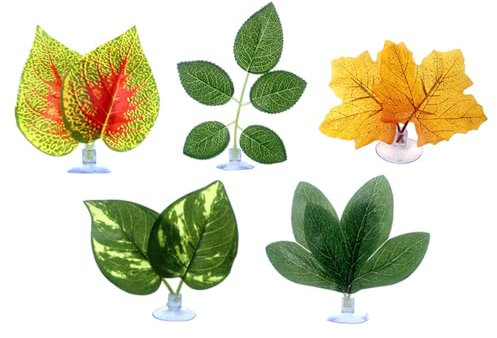 ZONADAH 5 pezzi foglie di piante artificiali in plastica con ventosa, amaca, foglia di letto, foglie d'acquario, decorazioni, ornamenti per acquari Betta