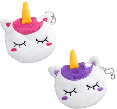 SURALIN 2 Pièces Porte Monnaie Licorne en Peluche Douce, pour Femmes et Filles, Bourse Porte Monnaie en Peluche, Sac À Clés de Dessin Animé, Organisateur