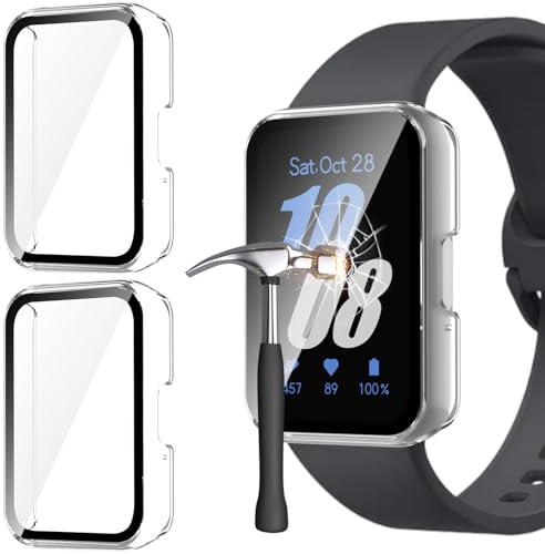 Jvchengxi Protezione Cover per Samsung Galaxy Fit 3, 2-Pezzi PC Rigida Pellicola Protettiva Vetro Temperato Custodia AntiGraffio Schermo Protezione Case per Samsung Galaxy Fit 3 (Chiaro+Chiaro)
