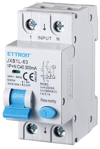 ZOREI Interruttore Magnetotermico Differenziale, 1P+N 300mA 6KA 220V, Occupa 2 Moduli DIN (1P+N 40A 6KA 300mA)