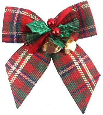 IQYU 2022 Bowknots Weihnachtsbögen mit Eisenglocken Weihnachtsbaumschmuck Party Krawatte DIY Geschenk Schleife Mini Craft Anbieter Veranstaltungszubehör Für Make-up (RD4, One Size)