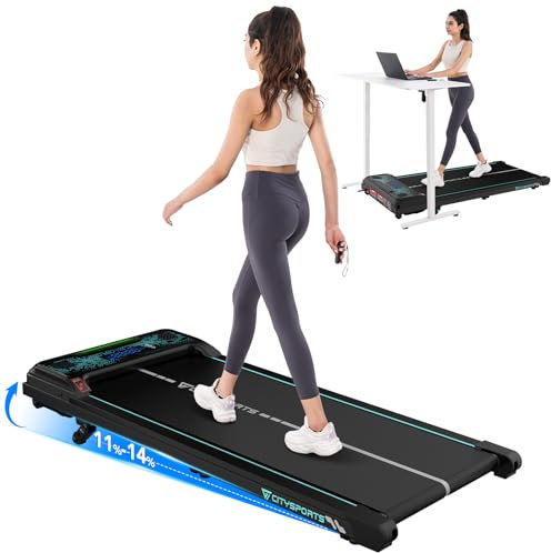 CITYSPORTS Laufband mit Steigung, Walking Pad mit 11 %–14 % Neigung, LED-Anzeige & Lichteffekt, 1–6 km/h, Laufband für Zuhause & Büro mit Fernbedienung (Green)