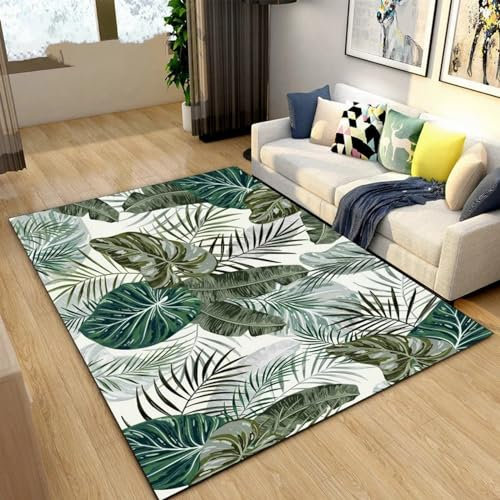 Teppich Wohnzimmer Moderne 3D Grünes Tropisches Palmblatt-Monstera-Blatt, Weiche Flauschig Antirutschunterlage Kurzflor Fläche Teppiche Für Kinderzimmer Schlafzimmer Outdoor Küche 140 X 200 cm -7D2V7
