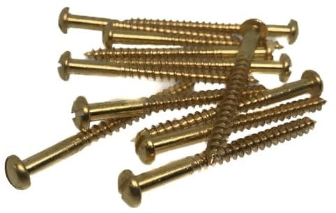 Brass Roundhead Slotted Wood Screws - 4.0mm x 50mm - 8 x 2 (Pack of 10)