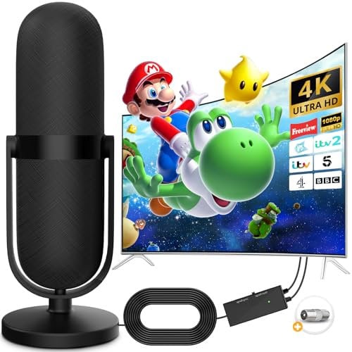 TV Aerial - Indoor TV Aerial 380 Miles Long Range Reception & Booster Amplifier Digital Freeview TV Antenna Supports 4K 1080P TV, Old TV & All TV