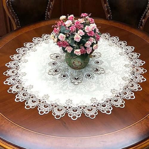 Tischdecke mit Spitzenblumenmuster, runde Tischdecke, einfarbige Tischdecken mit Quasten, Tischdecke für Esstisch, Couchtisch, 70 cm