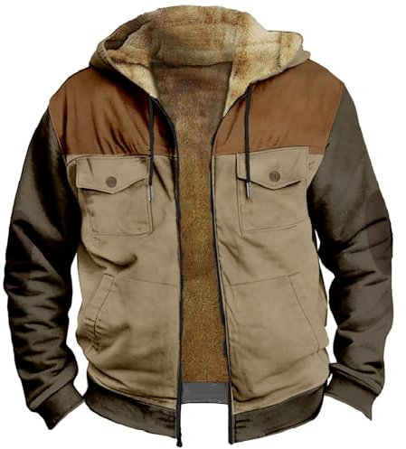 Daunenmantel Kurz mit Taschen-Baumwolljacke Fahrrad Mantel (Beige, XXXL)