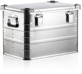 GUARDIQUE AluVault 073L – Alubox mit Deckel, Aluminium Aufbewahrungsbox, Alukiste, Spritzwassergeschützt, Staubdicht, Stapelbar - Transportbox mit Federgriffen für Werkzeug und Ausrüstung, Silber