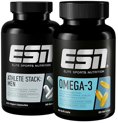 ESN Vitalstoff Basicbundle, 2er Bundle aus Athlete Stack Men & Omega 3 | Alle essentiellen Vitamine, Mineralstoffe und hochdosiertes Fischöl