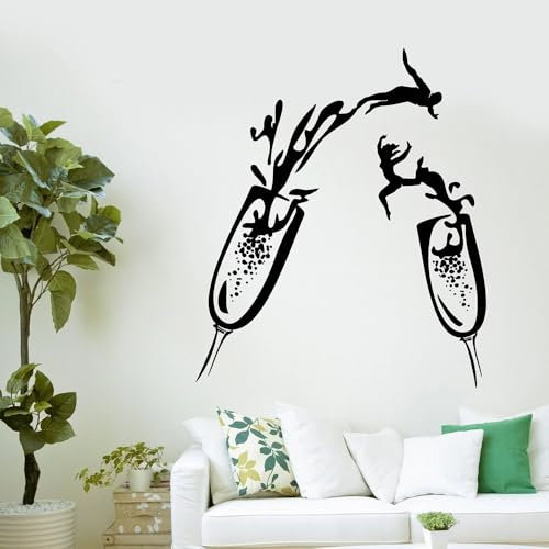 Alcohol Glass Wall Decal Glass Champagne Party Night Club Wall Stickers for Home Dining Room Decoration Mural Vinyl Decals Small - 36x42cm