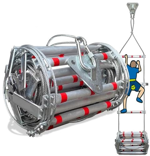 Feuerleiter Strickleiter Rettungsleiter Notfall-Leiter Balkon Fenster 3m 5m 10m 15m 20m Fluchtleiter aus Aluminiumlegierung - Zusammenklappbar Tragbare, Schnelle Rettung(15m)