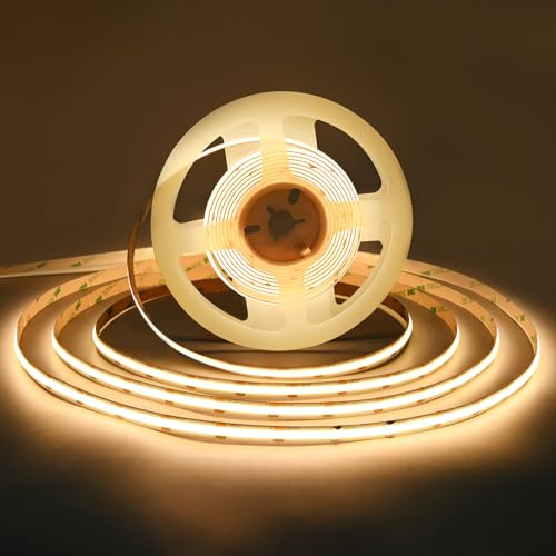 UL-gelistet 12V COB LED-Streifen 5m 3000K Warmweiß 2400 LEDs CRI 90+ | flexibel, superhell, hohe LED-Dichte, gleichmäßige Lichtverteilung, für Inneneinrichtung