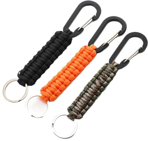3 Pièces Paracord Porte-clés, Porte-clés en Paracorde Tressée avec Clips de Verrouillage Mousqueton avec Corde Tressée, Anneau en D Crochets de Suspension Porte Clé pour Outdoor Camping Survie