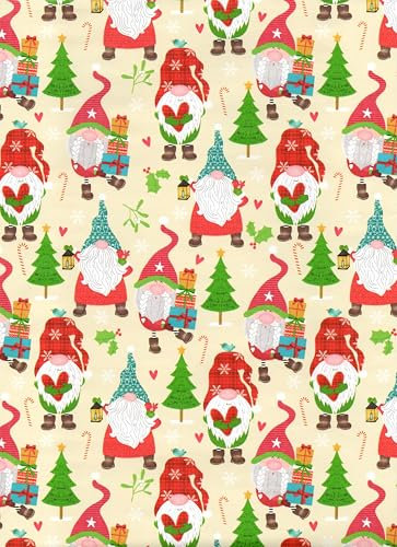 ARKRAFT Weihnachts-Geschenkpapier für Weihnachten 3 Bögen Format 90 x 65 cm FSC Papier plastikfreie Verpackung Wichtel Zwerg