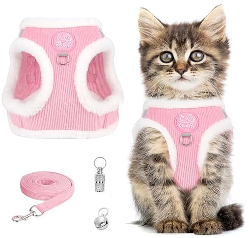 Katzengeschirr Ausbruchsicher Set, Katze Brustgeschirr mit Reflektierend, Katzenleine Geschirr für Katzen, Katzengeschirr mit Leine Set Katzengeschirr für Katzen Kätzchen Welpen (Rosa, XXS)