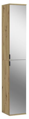 Inn.Furn Stauraumschrank mit Spiegel Eiche Artisan Mehrzweckschrank Hochschrank mit Spiegeltür Flur Diele 30 x 193 cm SystemX (Eiche Artisan)